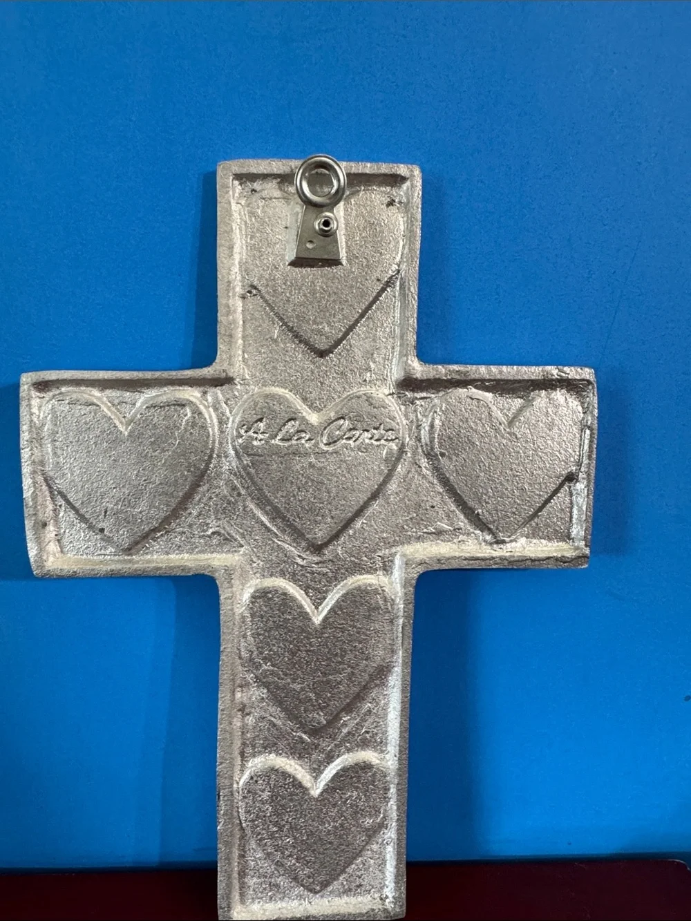 Vintage Cross Signed A La Carte Silver Tone Metal Pewter Mexican Folk Art #69